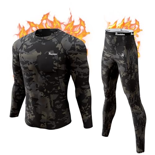 romision Thermounterwäsche Herren Atmungsaktiv Thermoaktiv Funktionsunterwäsche Innenfleece Skiunterwäsche Weich Thermo Unterwäsche Set von romision