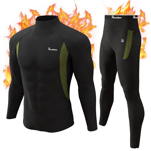 romision Thermounterwäsche Herren Atmungsaktiv Thermoaktiv Funktionsunterwäsche Innenfleece Skiunterwäsche Weich Thermo Unterwäsche Set von romision