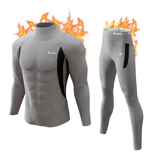 romision Thermounterwäsche Herren Atmungsaktiv Thermoaktiv Funktionsunterwäsche Innenfleece Skiunterwäsche Weich Thermo Unterwäsche Set von romision