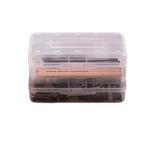 rongweiwang 2 Vorratsboxen, Buntstiftetui 20,3 x 12,2 x 5,9 cm, Schul Kunststoffetui zur Verwendung für Schreibwaren, Aufkleber, Aufbewahrung (blau), transparent von rongweiwang