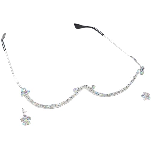 rongweiwang Modischer Strassschmuck mit Metallrahmen für W förmige Wassertropfen, funkelnde Kristall Strasssteine und hautfreundlich, Silber rongweiwang Modischer Strassschmuck mit Metallrahmen für W förmige Wassertropfen, funkelnde Kristall Strasssteine und hautfreundlich, Silber von rongweiwang