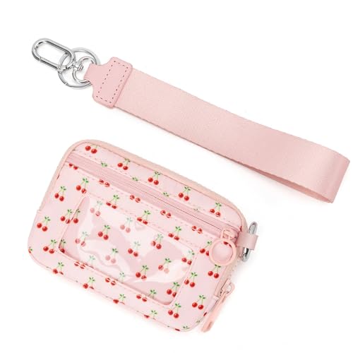 rongweiwang Retro Portable Storage Tasche Mit Transparent Karte Fenster Lippenstift Und Kopfhörer Und Transparent Karte Fenster Polyester, Kirsche von rongweiwang