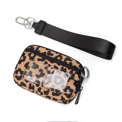 rongweiwang Retro Portable Storage Tasche Mit Transparent Karte Fenster Lippenstift Und Kopfhörer Und Transparent Karte Fenster Polyester, Leopardenmuster von rongweiwang