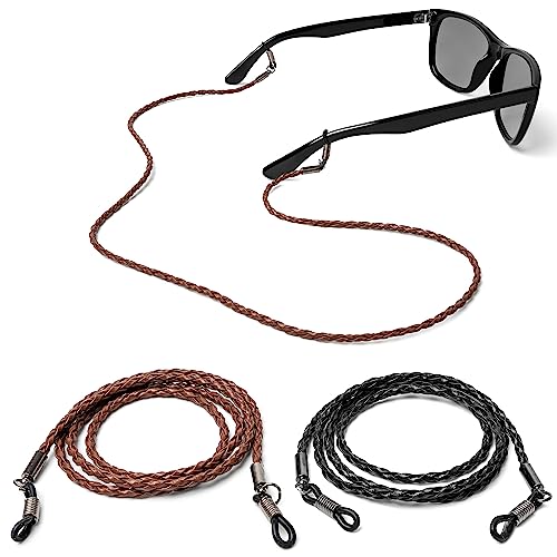 rootful.® Brillenband aus geflochtenem Leder [HOCHWERTIGE] Sonnenbrillen Kette für Damen und Herren | Lesebrille | Brillenkordel SET | 2 Brillenschnüre inklusive Etui und Brillenputztuch von rootful.