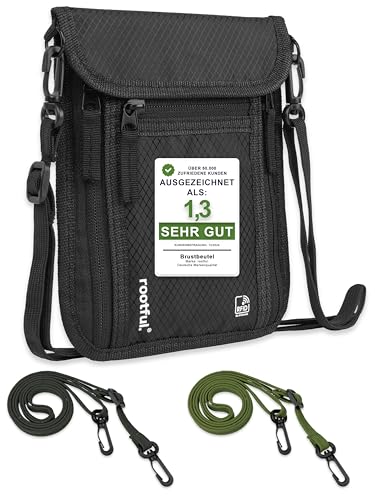 rootful.® Brustbeutel mit RFID-Schutz [HOCHWERTIGE] Brusttasche Umhängebeutel für maximale Sicherheit | Schultertasche für Smartphone, Reisepass, Geldkarten, Bargeld UVM. | Deutsche Markenqualität von rootful.