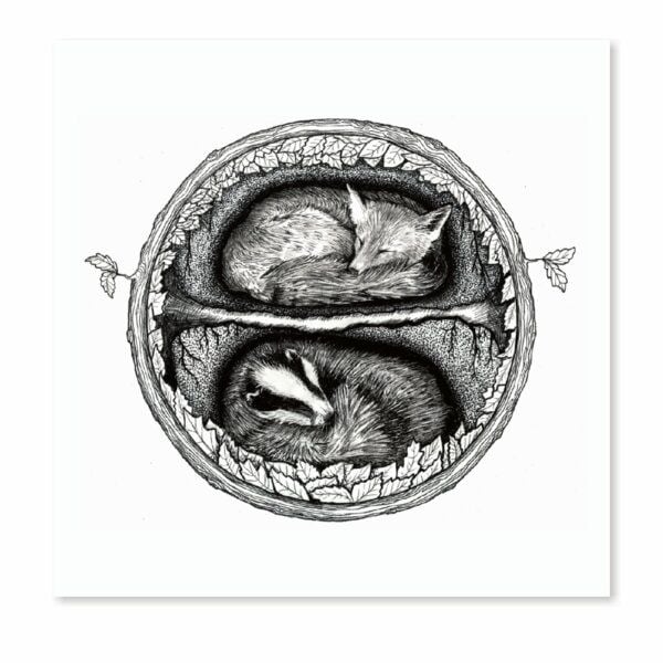 roots of compassion Postkarte Fuchs & Dachs | Großformat | 100 % Recycling | Wald, Natur, Umwelt von roots of compassion