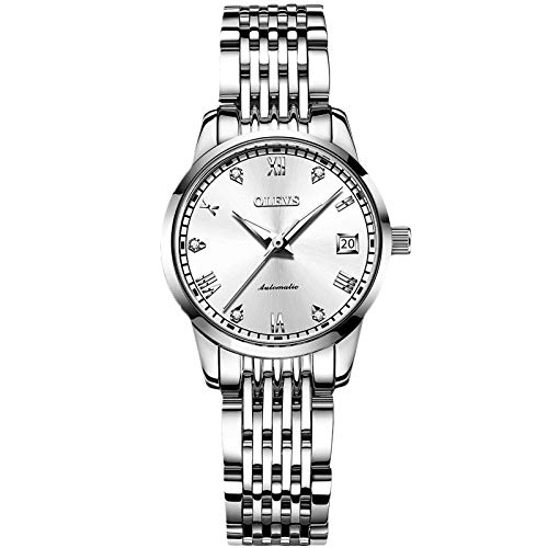 rorios Damen Automatikuhr Mode Leuchtend Armbanduhr mit Edelstahl Armband wasserdichte Diamant Uhr Mechanische Damen Uhren von rorios