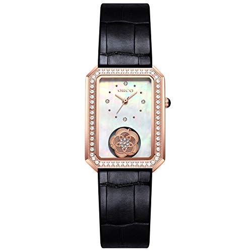 rorios Damen Uhren Analog Quarz Uhr Strass Zifferblatt mit Leder Armband Wasserdicht Vintage Frauen Armbanduhr Mode Damenuhr von rorios