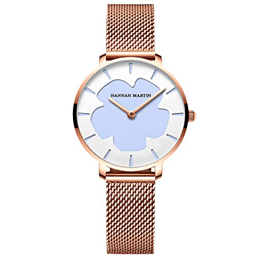 rorios Damen Uhren Analog Quarz Uhren Kreativ Dial Edelstahl Mesh Armband Mode Mädchen Armbanduhr Women Watches von rorios