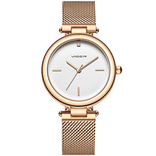 rorios Damen Uhren Wasserdicht Analog Quarz Armbanduhr mit Mesh Edelstahlarmband Minimalist Damen Uhr Mode Uhren für Frauen Mädchen von rorios
