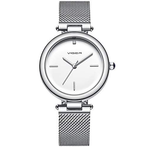 rorios Damen Uhren Wasserdicht Analog Quarz Armbanduhr mit Mesh Edelstahlarmband Minimalist Damen Uhr Mode Uhren für Frauen Mädchen von rorios