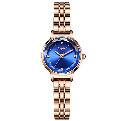 rorios Damen Uhren Wasserdicht Analog Quarz Armbanduhr mit Rosegold Edelstahlarmband Mode Strass Damen für Frauen Mädchen Blau von rorios