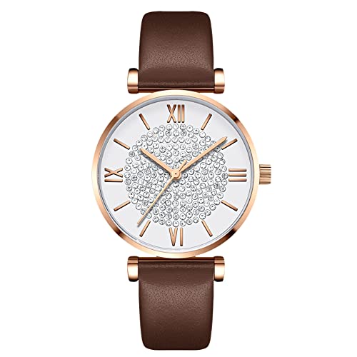 rorios Damenuhr Analog Quarz Uhr mit Lederarmband Minimalistisch Diamant Armbanduhr Klassische Kleid Uhr für Mädchen Frauen von rorios