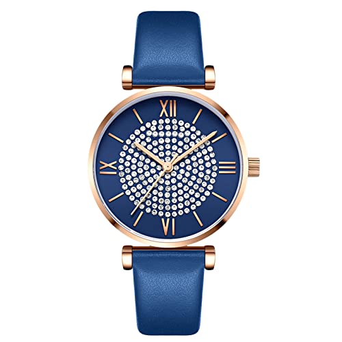 rorios Damenuhr Analog Quarz Uhr mit Lederarmband Minimalistisch Diamant Armbanduhr Klassische Kleid Uhr für Mädchen Frauen von rorios