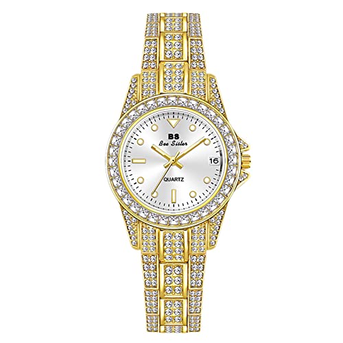 rorios Damenuhr Elegant Analog Quarz Uhren Kalender Uhren mit Strass Armband Wasserdicht Armbanduhr für Damen Frauen von rorios