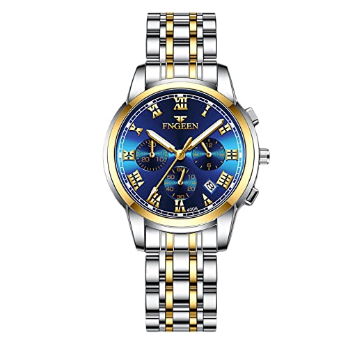 rorios Damenuhr Leuchtende Uhr Analoge Quarzuhr mit Edelstahlarmband Kalender Armbanduhr für Frauen Mädchen von rorios