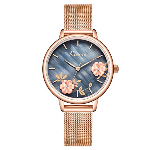 rorios Elegant Damen Uhr Analog Quarz Armbanduhr Blumenmuster Zifferblatt mit Edelstahlarmband Mode Uhr für Mädchen Frauen von rorios