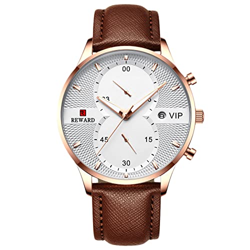 rorios Fashion Herrenuhr Leuchtende Uhr Analoge Quarzuhr mit Lederband Casual Chronograph Armbanduhr für Herren von rorios