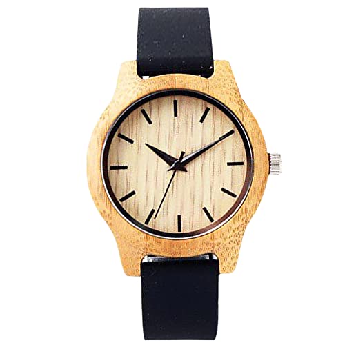 rorios Herren Damen Bambus Holzuhr Analog Quarzwerk mit Silikonband Leicht Holz-Armbanduhr für Damen Herren Natürholz Uhr von rorios