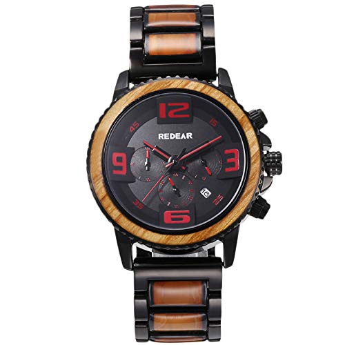 rorios Herren Holz Uhren Multifunktions Quarzuhr Handgefertigte Holzuhren Naturholz Wasserdicht Uhr Chronograph Armbanduhr für Herren von rorios
