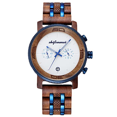 rorios Herren Holzuhr Analog Quarzuhr mit Holzarmband Natürliche Handgefertigt Holz-Armbanduhr Leichte Chronograph Herren Uhren von rorios