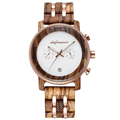 rorios Herren Holzuhr Analog Quarzuhr mit Holzarmband Natürliche Handgefertigt Holz-Armbanduhr Leichte Chronograph Herren Uhren von rorios