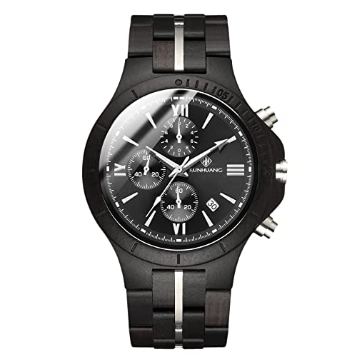 rorios Herren Holzuhr Analog Quarzuhr mit Holzarmband Natürliche Handgefertigt Holz-Armbanduhr Multi-Funktionen Chronograph Herren Uhr von rorios