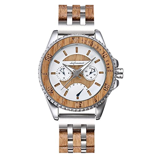 rorios Herren Holzuhr Analog Quarzuhr mit Holzarmband Natürliche Leichte Holz-Armbanduhr Multi-Funktionen Kalender Herren Uhr von rorios