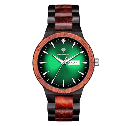 rorios Herren Holzuhr Leuchtuhr Quarz Analog Armbanduhr mit Datum Natürliche Leicht Handgefertigt Holz Uhr für Männer von rorios