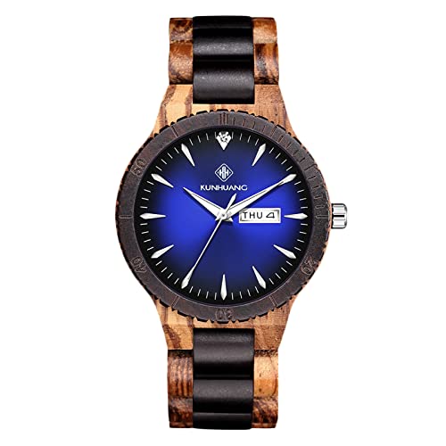 rorios Herren Holzuhr Leuchtuhr Quarz Analog Armbanduhr mit Datum Natürliche Leicht Handgefertigt Holz Uhr für Männer von rorios