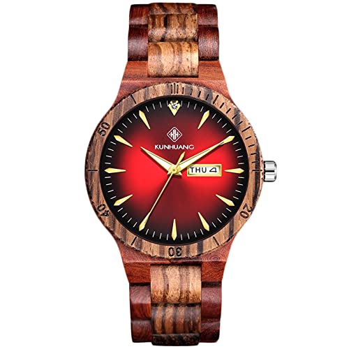 rorios Herren Holzuhr Leuchtuhr Quarz Analog Armbanduhr mit Datum Natürliche Leicht Handgefertigt Holz Uhr für Männer von rorios