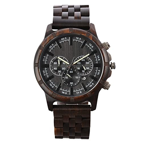 rorios Herren Holzuhr Wasserdicht Analog Quarzuhr mit Holzarmband Handgefertigt Naturholz Uhren Chronograph Hölzerne Armband für Männer von rorios