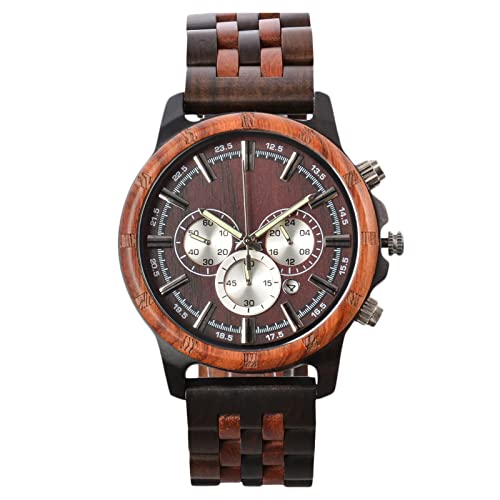 rorios Herren Holzuhr Wasserdicht Analog Quarzuhr mit Holzarmband Handgefertigt Naturholz Uhren Chronograph Hölzerne Armband für Männer von rorios