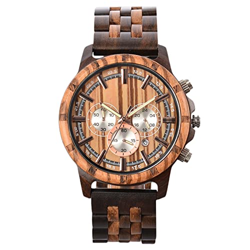 rorios Herren Holzuhr Wasserdicht Analog Quarzuhr mit Holzarmband Handgefertigt Naturholz Uhren Chronograph Hölzerne Armband für Männer von rorios