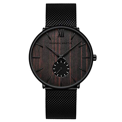 rorios Herren Uhren Analoge Quarz Uhr Minimalistische Armbanduhr mit Schwarz Edelstahl Mesh Armband Wasserdicht Business Herrenuhr Ebenholz von rorios