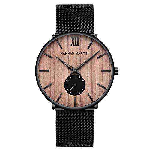 rorios Herren Uhren Analoge Quarz Uhr Minimalistische Armbanduhr mit Schwarz Edelstahl Mesh Armband Wasserdicht Business Herrenuhr Kirschholz von rorios