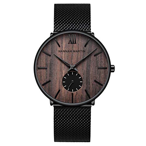 rorios Herren Uhren Analoge Quarz Uhr Minimalistische Armbanduhr mit Schwarz Edelstahl Mesh Armband Wasserdicht Business Herrenuhr Nussbaum von rorios