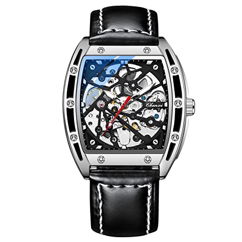 rorios Herren Uhren Automatikuhr Mechanische Uhr mit Lederband Tonneau Leuchtend Uhren Skelett Zifferblatt Armbanduhr rorios Herren Uhren Automatikuhr Mechanische Uhr mit Lederband Tonneau Leuchtend Uhren Skelett Zifferblatt Armbanduhr von rorios