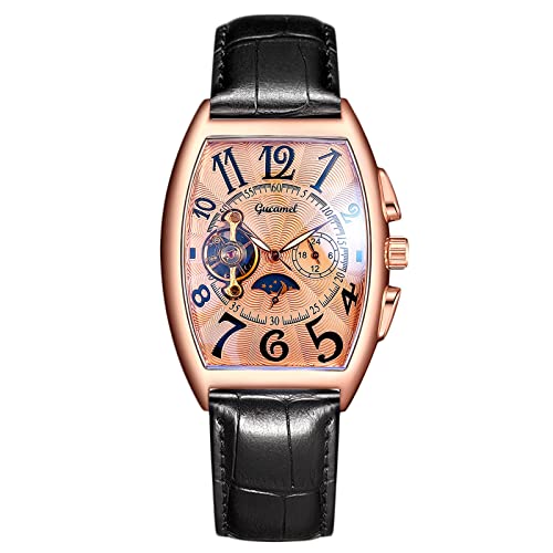 rorios Herren Uhren Mechanische Automatikuhr Skelett Mondphase Zifferblatt Militär Armbanduhr mit Lederband von rorios