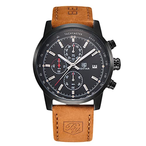 rorios Herren Uhren Wasserdichter Chronograph Analog Quartz Uhren mit Lederarmband Business Multifunktions Uhren für Männer von rorios