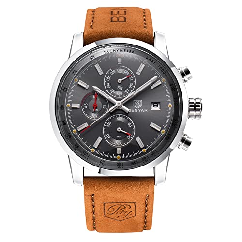 rorios Herren Uhren Wasserdichter Chronograph Analog Quartz Uhren mit Lederarmband Business Multifunktions Uhren für Männer von rorios