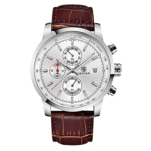 rorios Herren Uhren Wasserdichter Chronograph Analog Quartz Uhren mit Lederarmband Business Multifunktions Uhren für Männer von rorios