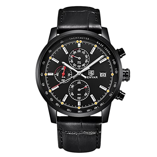 rorios Herren Uhren Wasserdichter Chronograph Analog Quartz Uhren mit Lederarmband Business Multifunktions Uhren für Männer von rorios