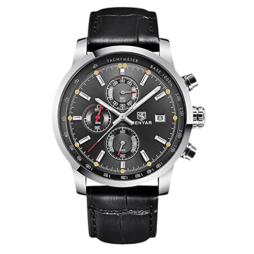 rorios Herren Uhren Wasserdichter Chronograph Analog Quartz Uhren mit Lederarmband Business Multifunktions Uhren für Männer von rorios