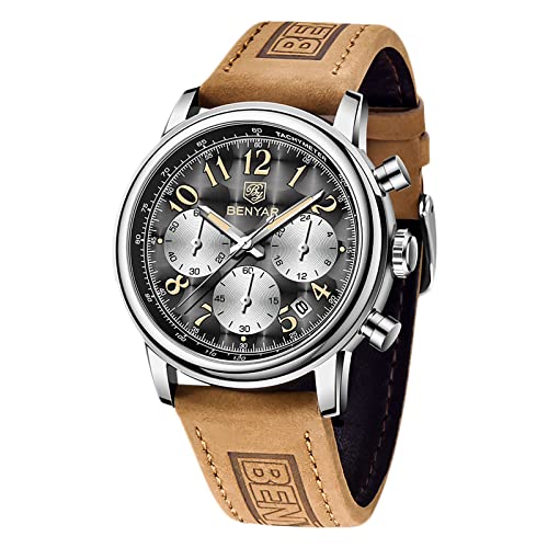 rorios Herren Uhren Wasserdichter Chronograph Analog Quartz Uhren mit Lederarmband Mode Multifunktions Uhren für Männer von rorios