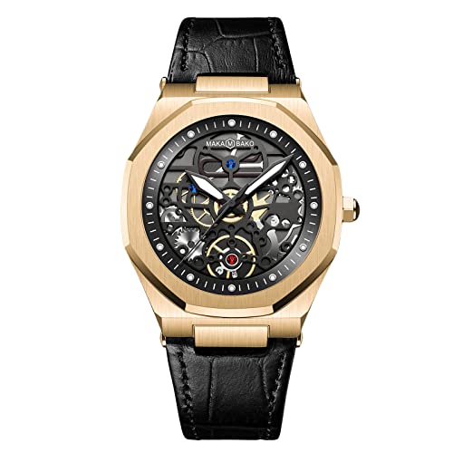 rorios Herrenuhren Skelett Uhr Analoge Quarz Armbanduhr mit Lederarmband Business Uhren für Männer von rorios