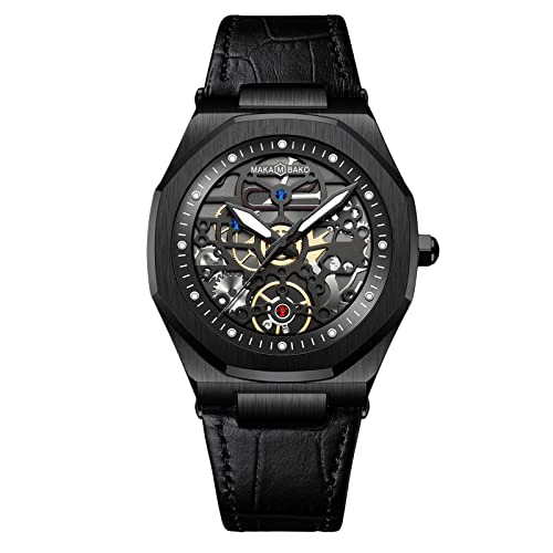 rorios Herrenuhren Skelett Uhr Analoge Quarz Armbanduhr mit Lederarmband Business Uhren für Männer von rorios