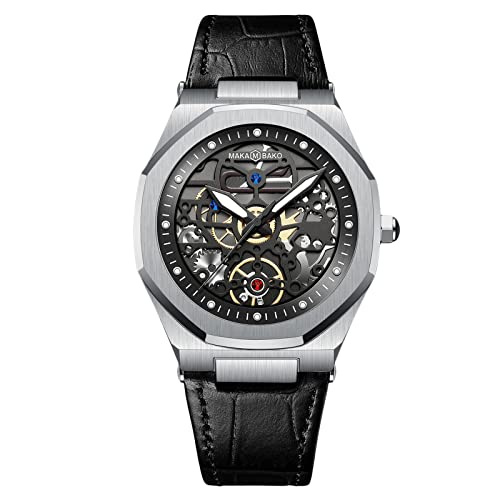 rorios Herrenuhren Skelett Uhr Analoge Quarz Armbanduhr mit Lederarmband Business Uhren für Männer von rorios