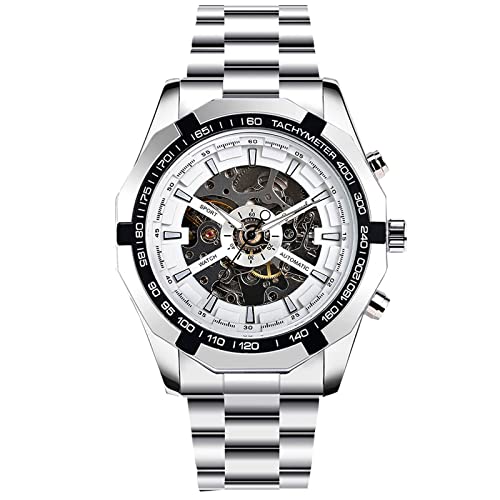 rorios Herrenuhren Automatische Mechanische Armbanduhr Leuchtende Uhr mit Edelstahlband Skelett Militär Uhr von rorios
