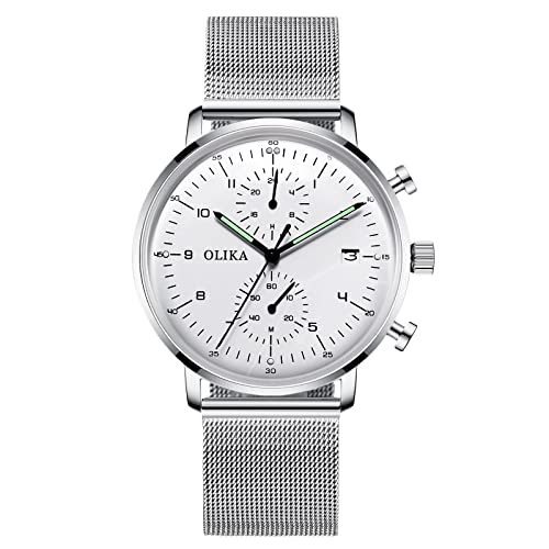 rorios Herrenuhren Leuchtende Uhr Analoger Quarzuhr mit Mesh Edelstahlarmband Uhren Ultra Dünne Kalender Männer Armbanduhr von rorios